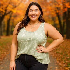 Chico's Floral Tank Top Basic Knit Blouse The Touch of Cool Polished Pullover